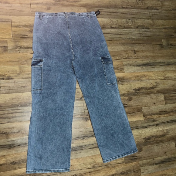 Blue Cargo Pants with Relaxed Fit and Denim Look - Picture 1 of 3